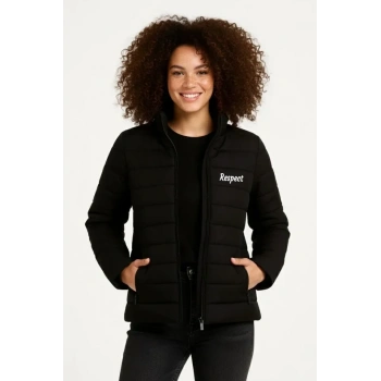 MARSiLYAN- Mikro Su İtici Kapitone Baskılı Astarlı Fermuarlı Bomber Mont - Siyah