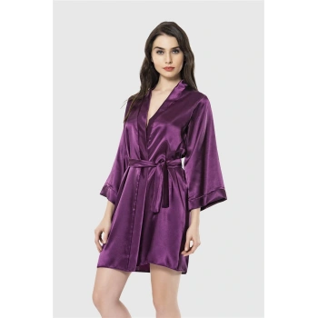 MARSiLYAN-  Mor Kısa Saten Sabahlık