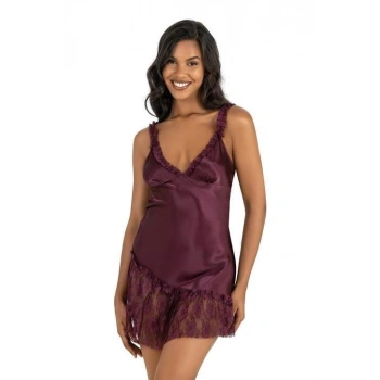 MARSiLYAN-  Mürdüm Kısa Saten Gecelik 8238