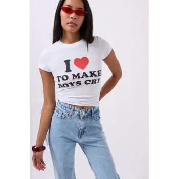 MARSiLYAN- Nakış Detay Baskılı Crop TShirt