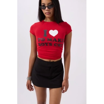 MARSiLYAN- Nakış Detay Baskılı Crop TShirt