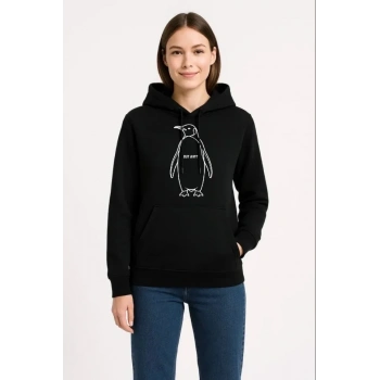 MARSiLYAN- Nihilist Penguen Özel Tasarım Oversize Kapüşonlu Sweatshirt - Siyah