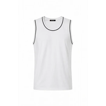 MARSiLYAN- Ön Unisex Pamuklu Bisiklet Yaka Kolsuz Atlet Kontrast Biyeli Regular Fit - Beyaz