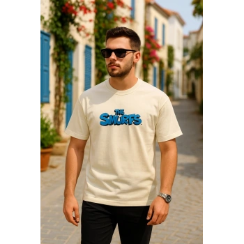 MARSiLYAN- Ön Ve Arka Baskılı Oversize Bisiklet Yaka T-shirt- Beyaz