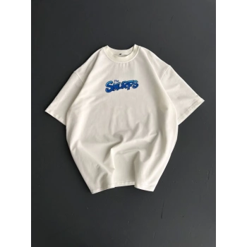 MARSiLYAN- Ön Ve Arka Baskılı Oversize Bisiklet Yaka T-shirt- Beyaz