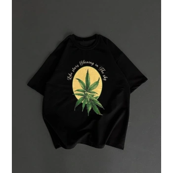 MARSiLYAN- Ön Ve Arka Baskılı Oversize Bisiklet Yaka T-shirt- Siyah