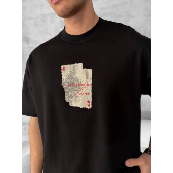 MARSiLYAN- Ön Ve Arka Baskılı Oversize Bisiklet Yaka T-shirt - Siyah