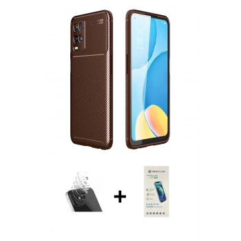 MARSİLYAN™- Oppo A54 4G Kılıf Eksen Form Prime - Şeffaf Pasifik Cam Ekran Koruyucu + Kamera Lens Koruma Cam - SF