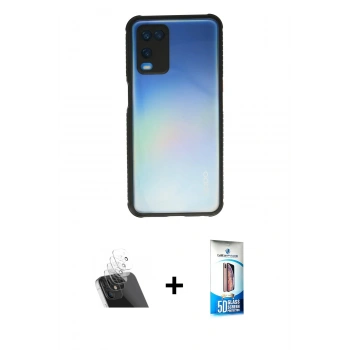 MARSİLYAN™- Oppo A54 4G Kılıf Nova Asil Özel Seri - Siyah 5D Eko Cam Ekran Koruyucu + Kamera Lens Koruma Cam - SF