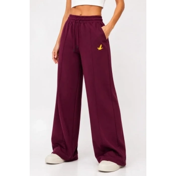 MARSiLYAN- Osy Modal Yumuşak Dokulu Cima Dikişli Nakışlı Cepli Oversize Bol Paça Eşofman Altı - Bordo