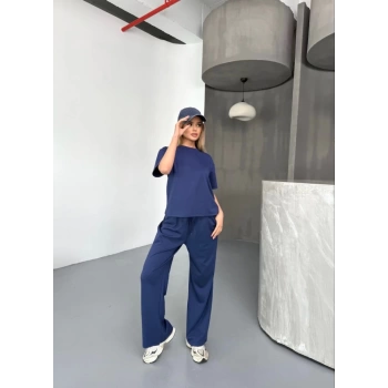 MARSiLYAN- Osy Modal Yumuşak Dokulu Kumaş Kısa Kollu Bluz Rahat Pantalon Ikili Takım