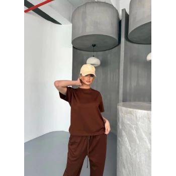 MARSiLYAN- Osy Modal Yumuşak Dokulu Kumaş Kısa Kollu Bluz Rahat Pantalon Ikili Takım