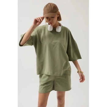 MARSiLYAN- Oversize Lazer Kesim Bisiklet Yaka TShirt