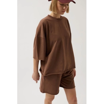 MARSiLYAN- Oversize Lazer Kesim Bisiklet Yaka TShirt