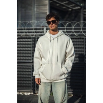 MARSiLYAN- Oversize Tam Fermuarlı Uzun Kol Hırka - Beyaz
