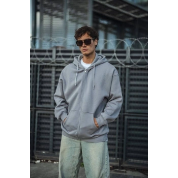 MARSiLYAN- Oversize Tam Fermuarlı Uzun Kol Hırka - Gri