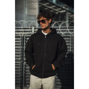 MARSiLYAN- Oversize Tam Fermuarlı Uzun Kol Hırka - Siyah