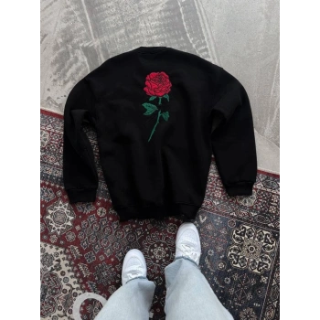 MARSiLYAN- Oversize Üç İplik Bisiklet Yaka Baskılı SweatShirt - Siyah