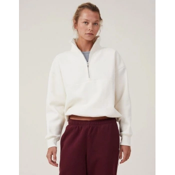 MARSiLYAN- Oversize Yarım Farmuarlı Yakalı Basic SweatShirt - Beyaz
