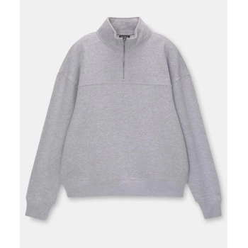 MARSiLYAN- Oversize Yarım Farmuarlı Yakalı Basic SweatShirt - Gri