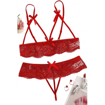 MARSİLYAN-- Özel Bölgesi Açık Büyük Beden Fantazi Sütyen Külot Takımı