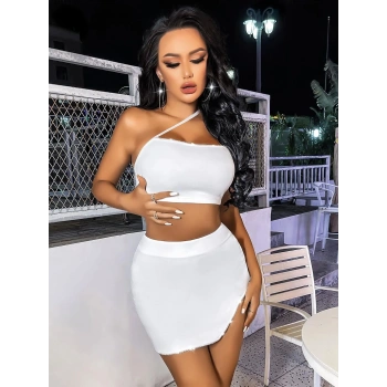 MARSiLYAN-  Özel Tasarım Beyaz Etekli Fantezi Mini Club Elbisesi