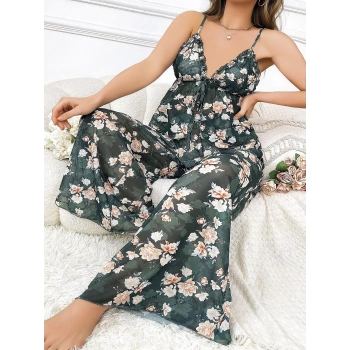 MARSiLYAN-  Özel Tasarım Büyük Beden Çiçek Desenli Bol Kesim 2li Pijama Takımı