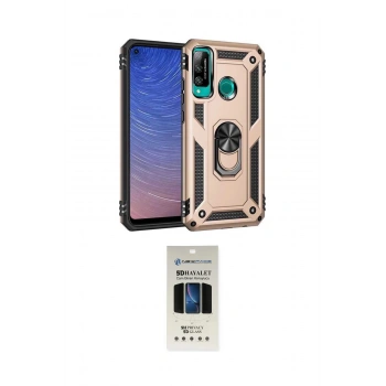 MARSİLYAN™- P40 Lite E Kılıf Ahenk Klasik Koleksiyonu - Siyah 5D Hayalet Cam Ekran Koruyucu