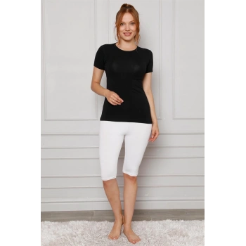 MARSiLYAN- Penye Likralı Diz Üstü Tayt Beyaz