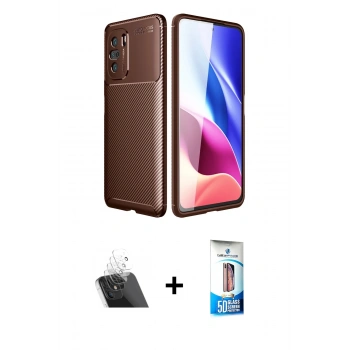 MARSİLYAN™- Poco F3 Kılıf Eksen Form Prime - Siyah 5D Eko Cam Ekran Koruyucu + Kamera Lens Koruma Cam - SF