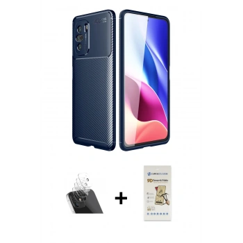 MARSİLYAN™- Poco F3 Kılıf Eksen Form Prime - Siyah Mat Seramik Nano Ekran Koruyucu + Kamera Lens Koruma Cam - SF