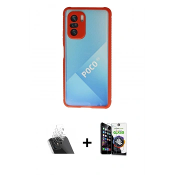 MARSİLYAN™- Poco F3 Kılıf Nova Asil Özel Seri - Şeffaf Temperli Cam Ekran Koruyucu + Kamera Lens Koruma Cam - SF