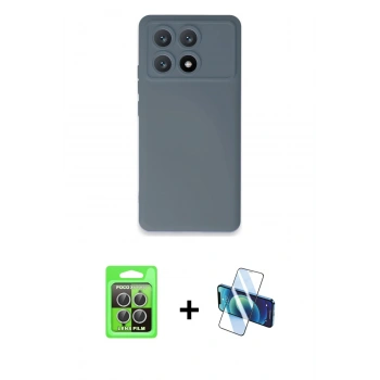 MARSİLYAN™- Poco X6 Pro Kılıf Ahenk Serisi - Siyah 3D Antistatik Seramik Nano Ekran Koruyucu + Raze Metal Kamera Lens - GS
