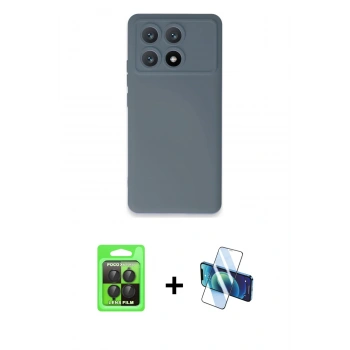 MARSİLYAN™- Poco X6 Pro Kılıf Ahenk Serisi - Siyah 3D Antistatik Seramik Nano Ekran Koruyucu + Raze Metal Kamera Lens - SH