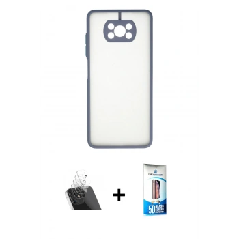 MARSİLYAN™- Pocophone X3 Kılıf Ahenk Çizgi Serisi - Siyah 5D Eko Cam Ekran Koruyucu + Kamera Lens Koruma Cam - SF
