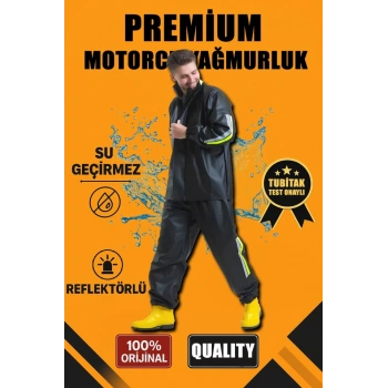 MARSiLYAN- Premium Motorcu Kurye Yağmurluk Takım Su Geçirmez PVC Kumaş Reflektörlü TÜBİTAK Onaylı - Siyah