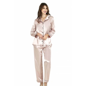 MARSiLYAN- Pudra İkili Saten Gecelik Pijama Takımı 7647