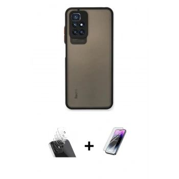 MARSİLYAN™- Redmi 10 2022 Kılıf Ahenk Çizgi Serisi - Şeffaf Pasifik Cam Ekran Koruyucu + Kamera Lens Koruma Cam - SF