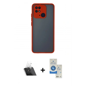 MARSİLYAN™- Redmi 10C Kılıf Ahenk Çizgi Serisi - Şeffaf Royal Nano Ekran Koruyucu + Kamera Lens Koruma Cam - SF