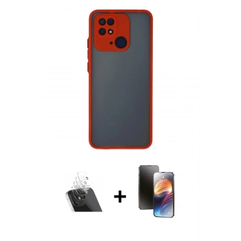 MARSİLYAN™- Redmi 10C Kılıf Ahenk Çizgi Serisi - Siyah 3D Antistatik Mat Seramik Nano Ekran Koruyucu + Kamera Lens Koruma Cam - SF