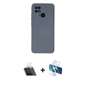 MARSİLYAN™- Redmi 10C Kılıf Ahenk Serisi - Siyah 3D Antistatik Cam Ekran Koruyucu + Kamera Lens Koruma Cam - SF
