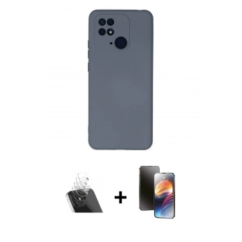 MARSİLYAN™- Redmi 10C Kılıf Ahenk Serisi - Siyah 3D Antistatik Mat Seramik Nano Ekran Koruyucu + Kamera Lens Koruma Cam - SF
