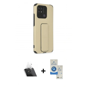 MARSİLYAN™- Redmi 10C Kılıf Çekirdek Yansıma - Şeffaf Royal Nano Ekran Koruyucu + Kamera Lens Koruma Cam - SF