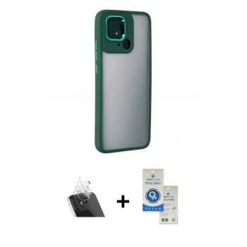 MARSİLYAN™- Redmi 10C Kılıf Eksen Doku Prime - Şeffaf Royal Nano Ekran Koruyucu + Kamera Lens Koruma Cam - SF