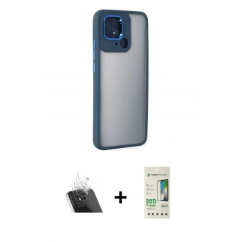 MARSİLYAN™- Redmi 10C Kılıf Eksen Doku Prime - Siyah 20D Premium Cam Ekran Koruyucu + Kamera Lens Koruma Cam - SF