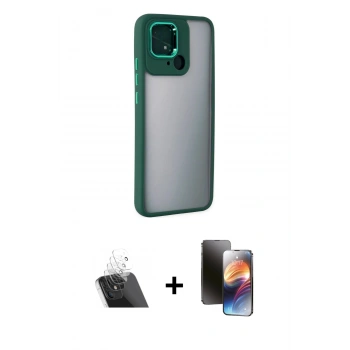 MARSİLYAN™- Redmi 10C Kılıf Eksen Doku Prime - Siyah 3D Antistatik Mat Seramik Nano Ekran Koruyucu + Kamera Lens Koruma Cam - SF