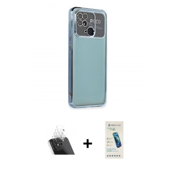 MARSİLYAN™- Redmi 10C Kılıf Vadi Minimal - Şeffaf Pasifik Cam Ekran Koruyucu + Kamera Lens Koruma Cam - SF
