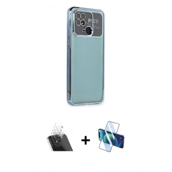 MARSİLYAN™- Redmi 10C Kılıf Vadi Minimal - Siyah 3D Antistatik Cam Ekran Koruyucu + Kamera Lens Koruma Cam - SF