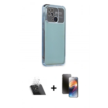 MARSİLYAN™- Redmi 10C Kılıf Vadi Minimal - Siyah 3D Antistatik Mat Seramik Nano Ekran Koruyucu + Kamera Lens Koruma Cam - SF