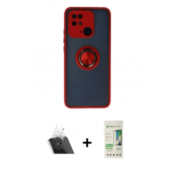 MARSİLYAN™- Redmi 10C Kılıf Yörünge Çizgi - Siyah 20D Premium Cam Ekran Koruyucu + Kamera Lens Koruma Cam - SF